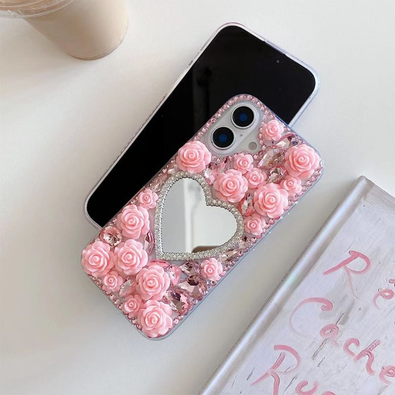 Case Phone Mirrored Rhinestone Rose