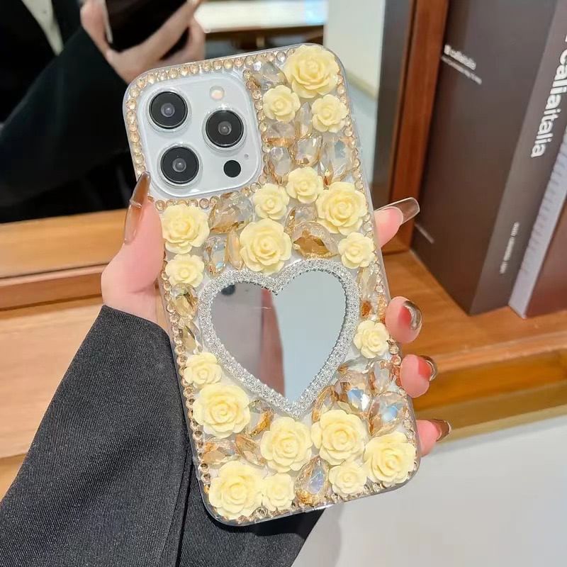 Case Phone Mirrored Rhinestone Rose