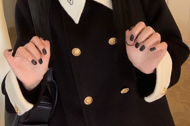Embroidered-Collar Double-Breasted Wool Coat