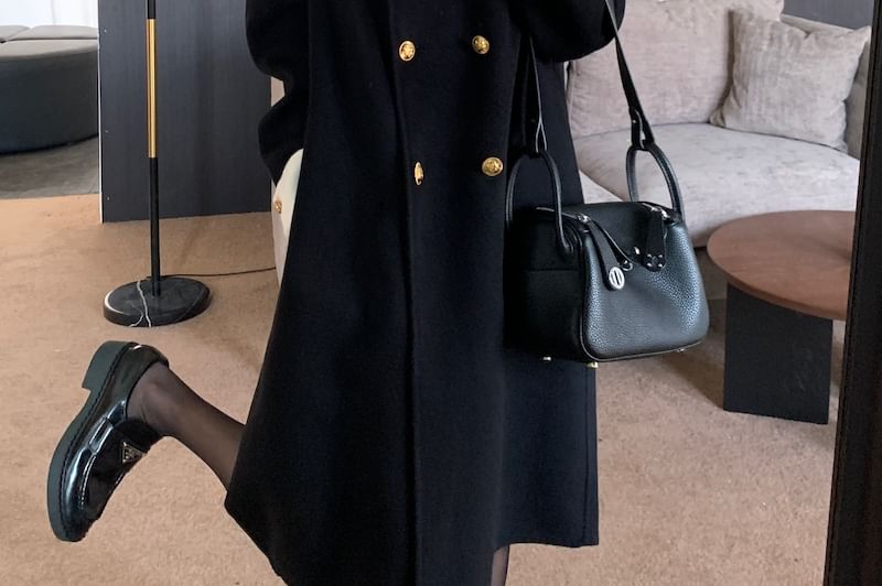 Embroidered-Collar Double-Breasted Wool Coat
