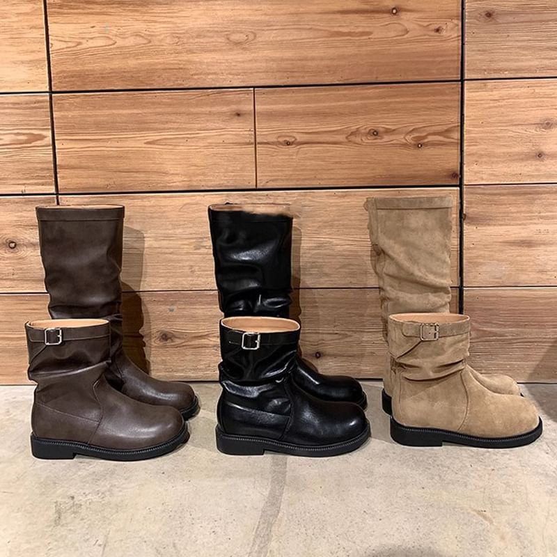 Tall Plain / Mid Calf Buckled Boots