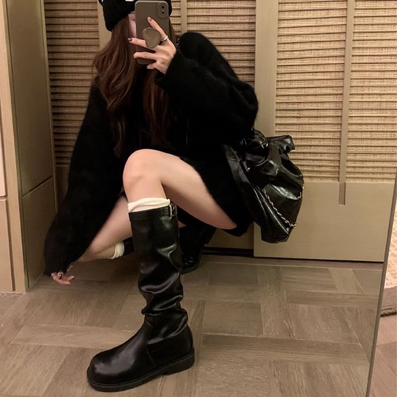 Tall Plain / Mid Calf Buckled Boots