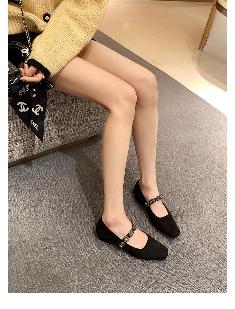 Buckled Faux Heart Flats Leather