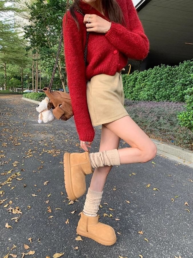 Platform Plain Short Snow Boots