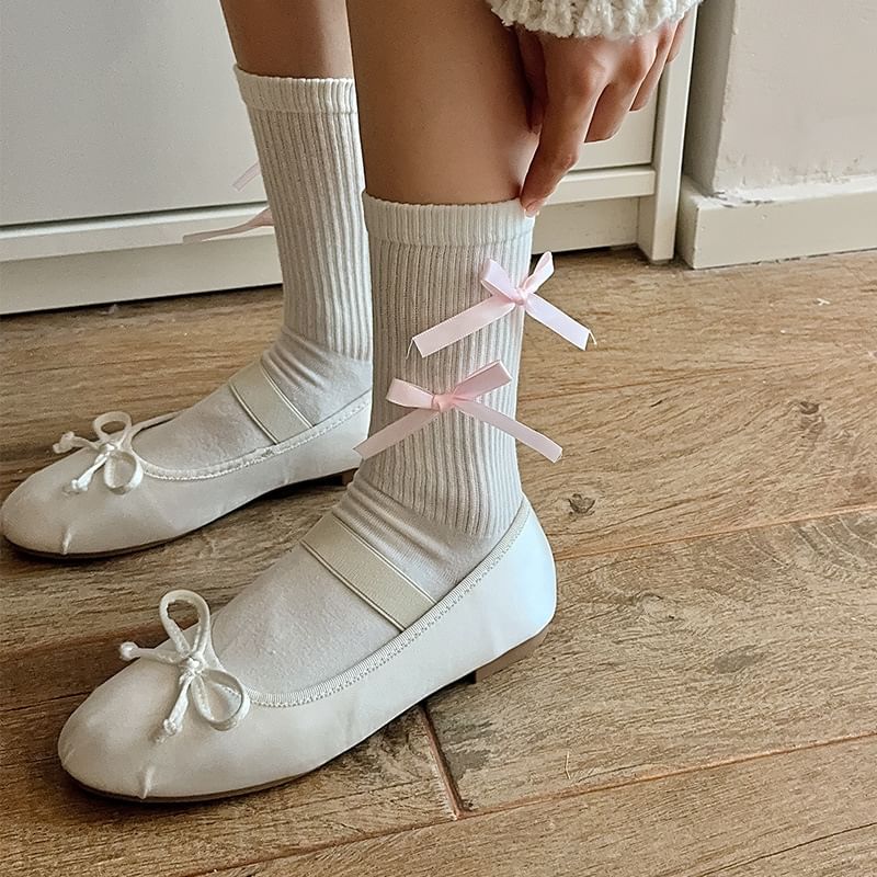 Plain Bow Ribbed Socks