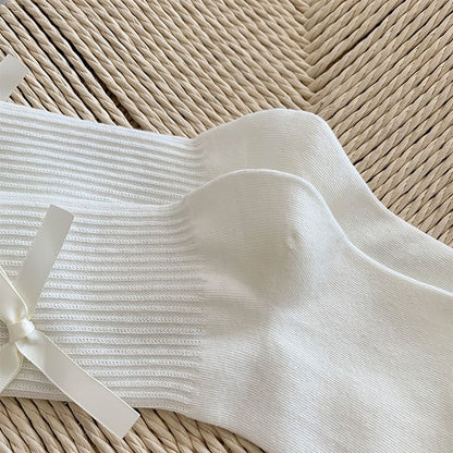 Plain Bow Ribbed Socks