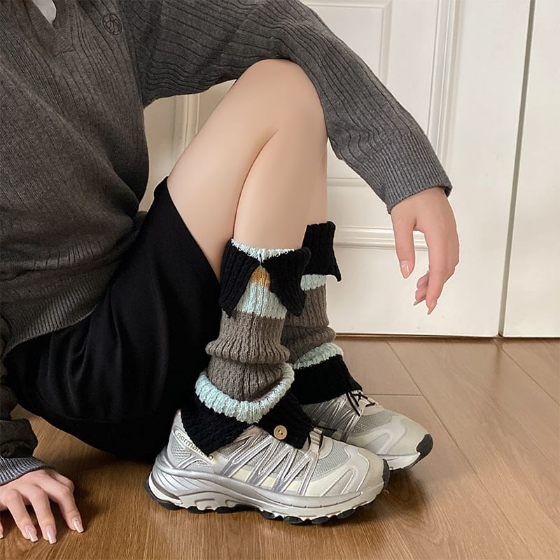 Color Block Cable Knit Leg Warmers