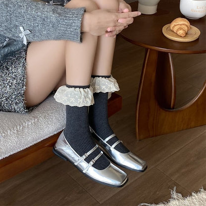 Plain Lace Trim Ribbed Socks