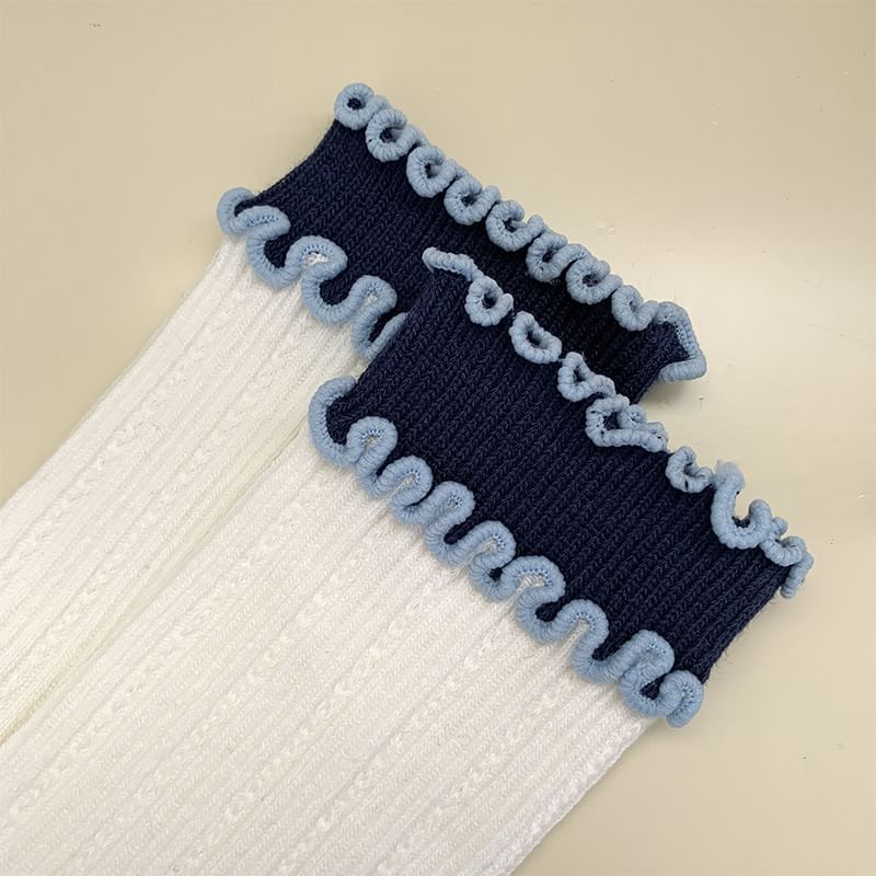 Two Tone Ribbed Lettuce Edge Socks