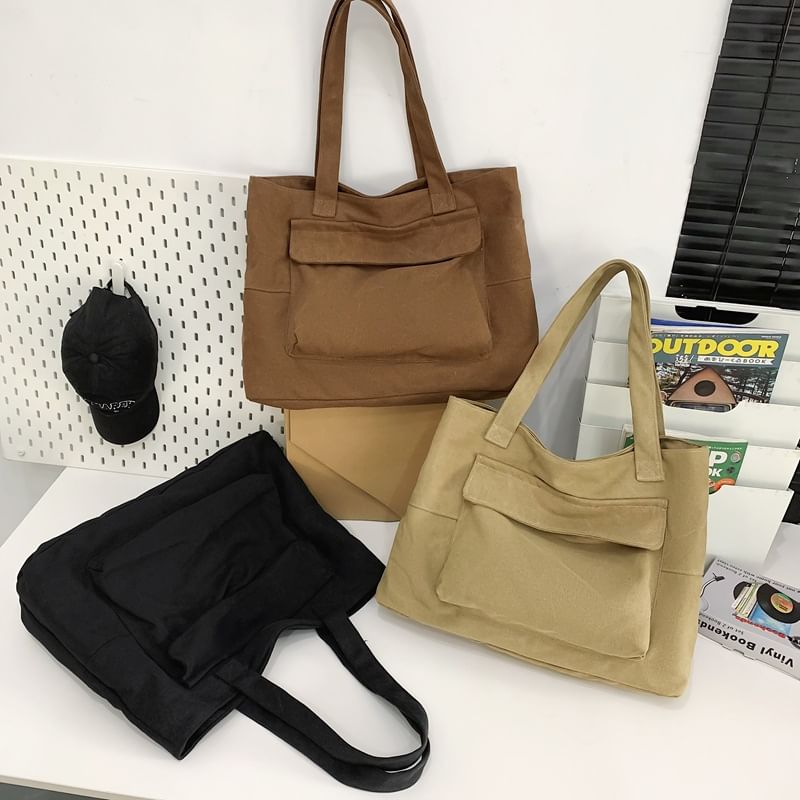 Canvas Tote Pocket Plain Bag Flap