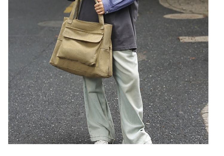 Canvas Tote Pocket Plain Bag Flap