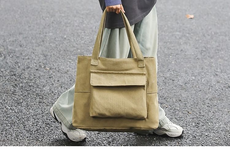 Canvas Tote Pocket Plain Bag Flap