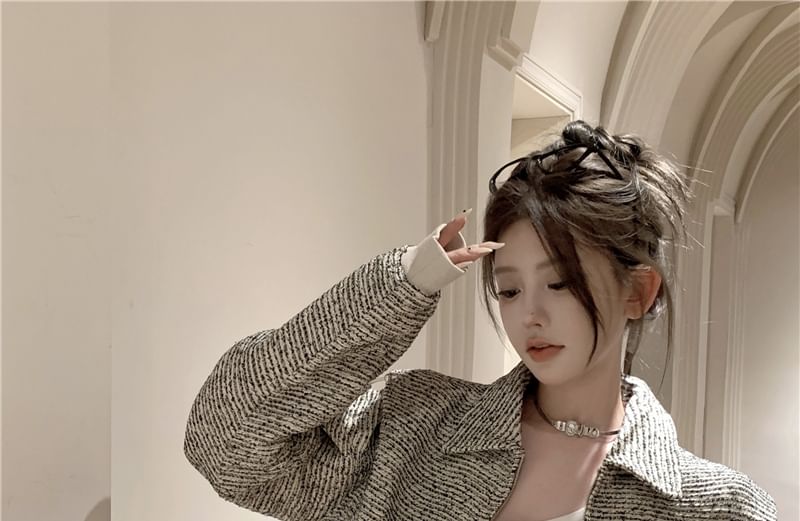 Lapel Collar Tweed Zip Cropped Jacket