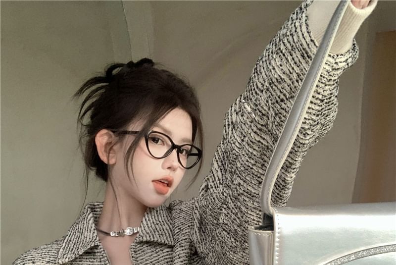 Lapel Collar Tweed Zip Cropped Jacket