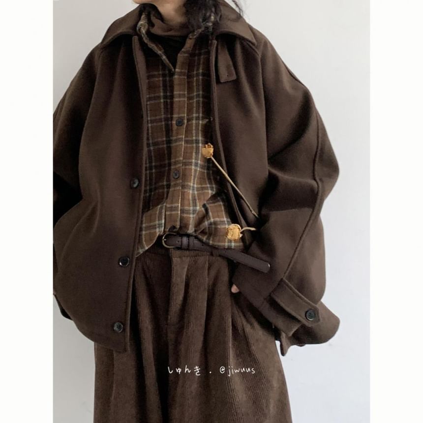 Collared Plain Button Coat