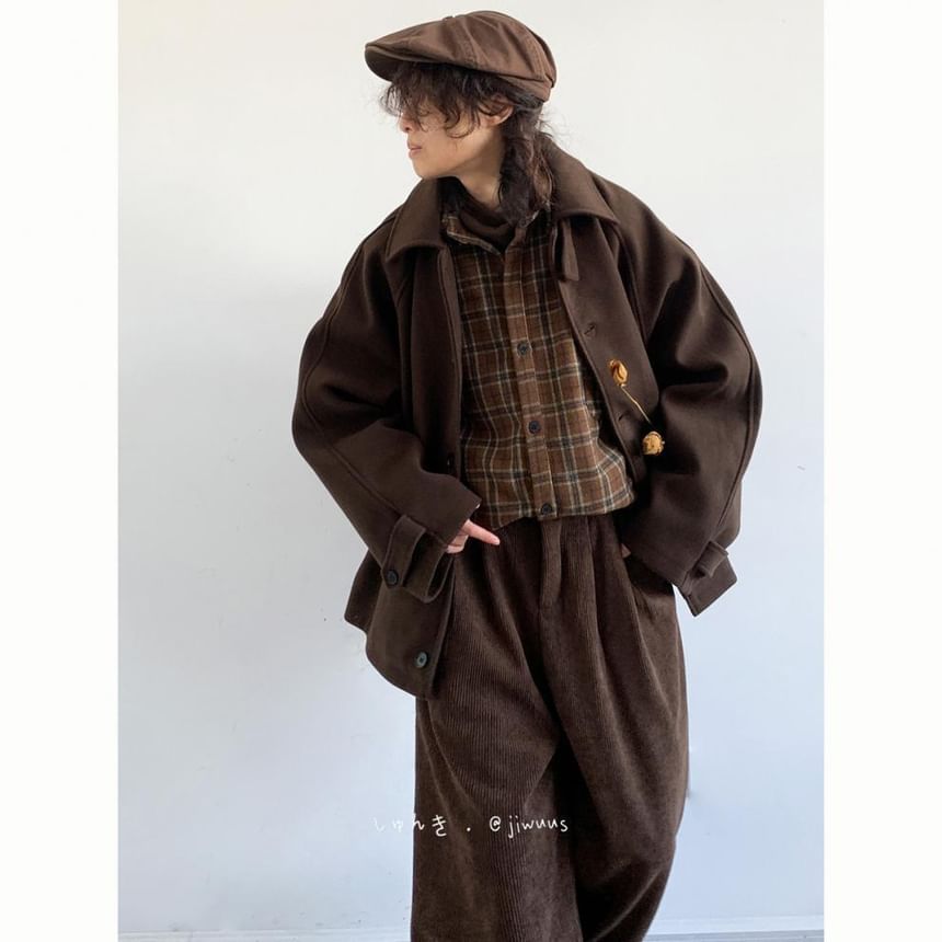 Collared Plain Button Coat