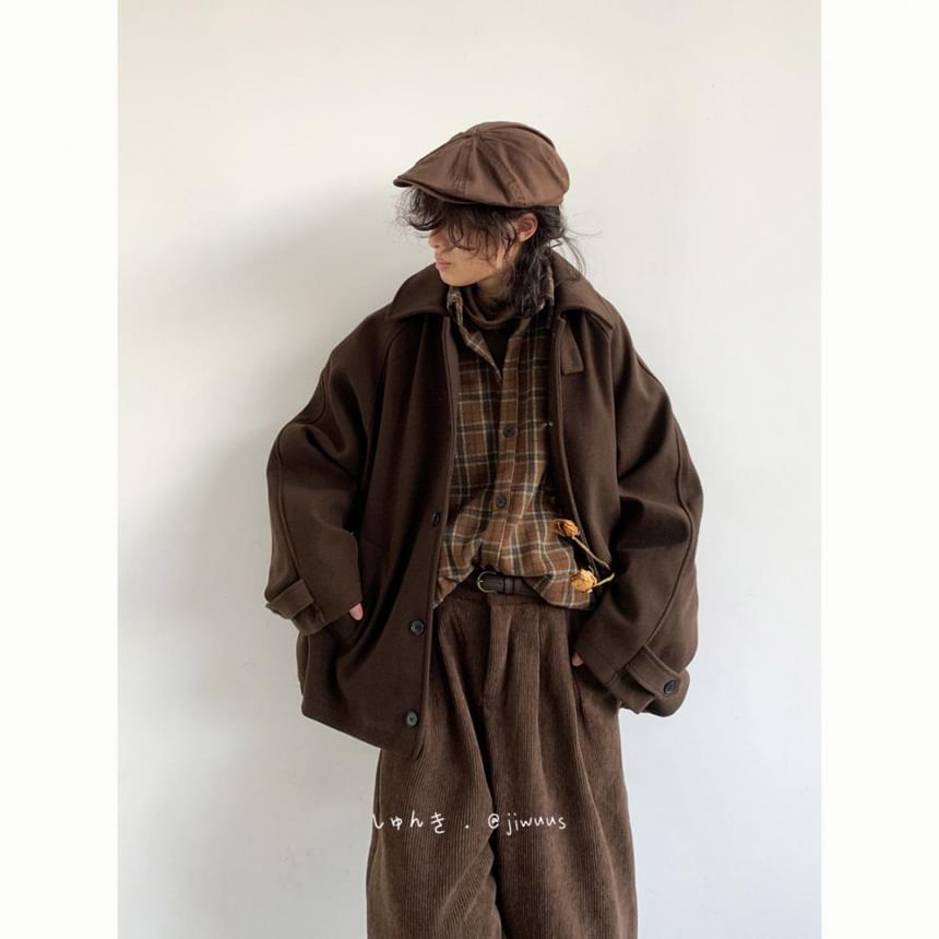 Collared Plain Button Coat