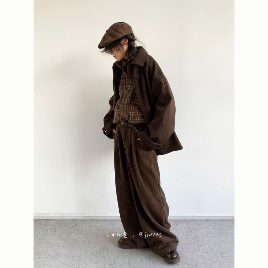 Collared Plain Button Coat