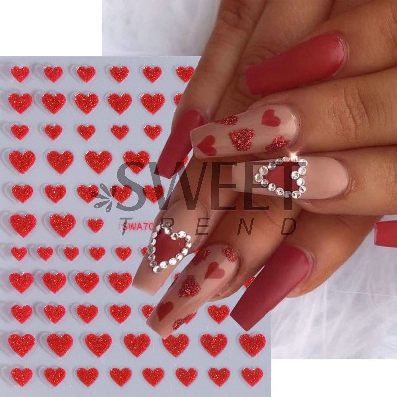 Heart Glitter Nail Art Stickers