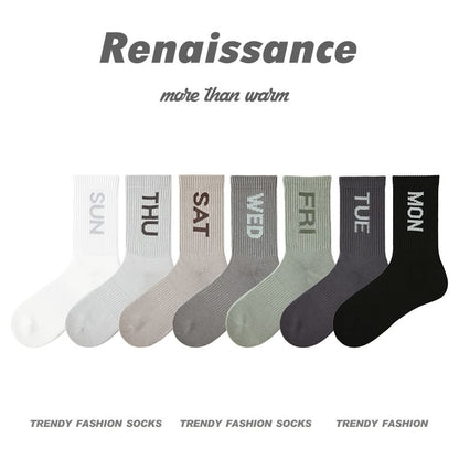 Set of 7 Pairs: Mon to Sun Printed Crew Socks