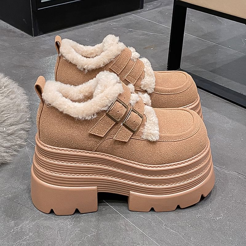 Fleece Lined Buckled Platform Ankle Snow Boots