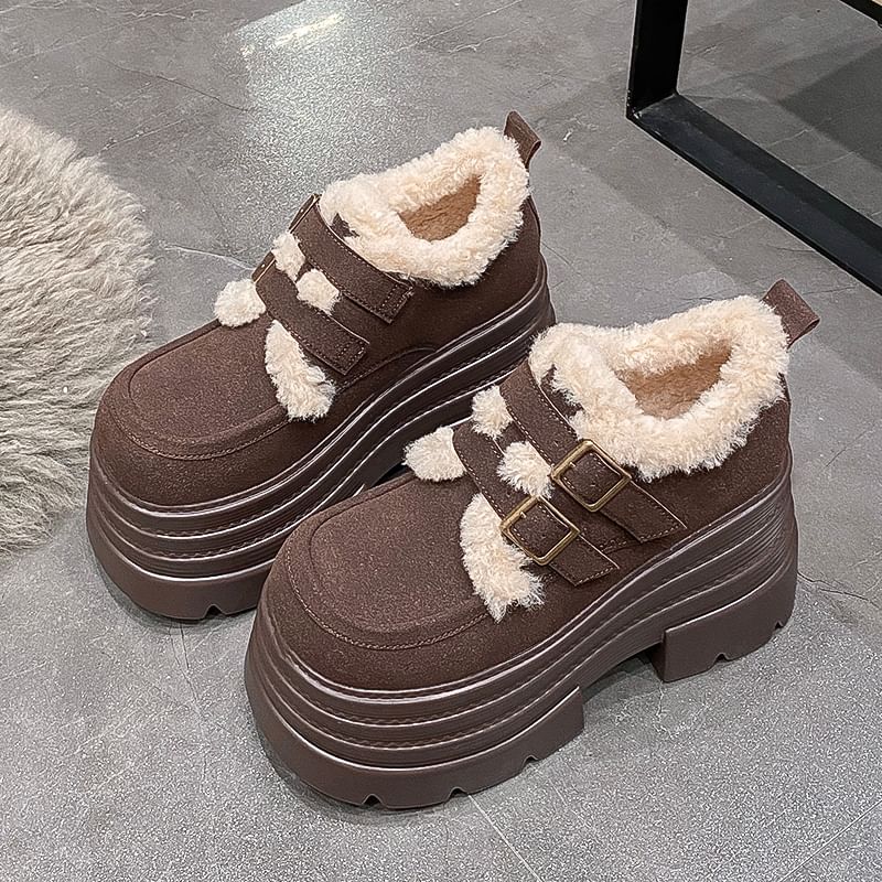 Fleece Lined Buckled Platform Ankle Snow Boots