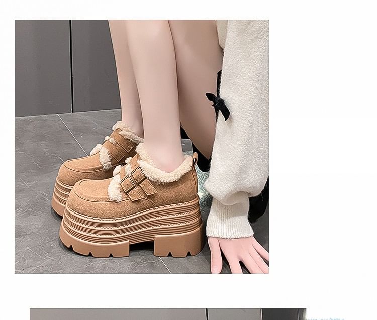 Fleece Lined Buckled Platform Ankle Snow Boots