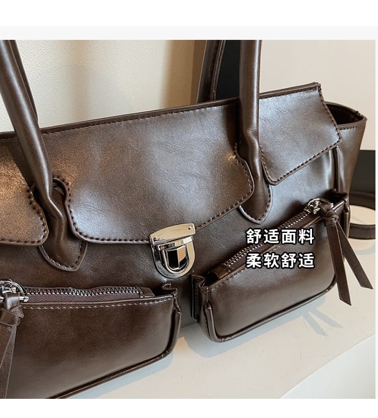 Faux Tote Multi-Pocket Bag Leather