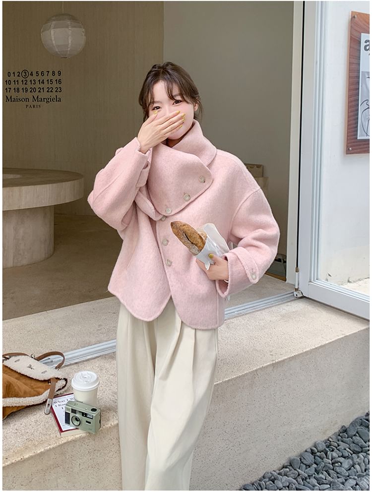 Turtleneck Asymmetrical Button-Up Blazer