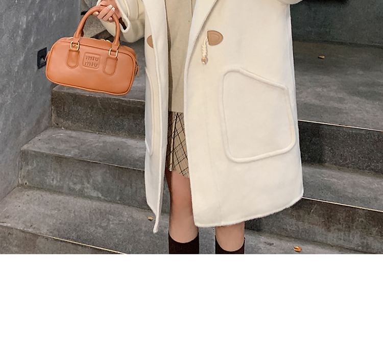 Hooded Toggle Plain Long Coat