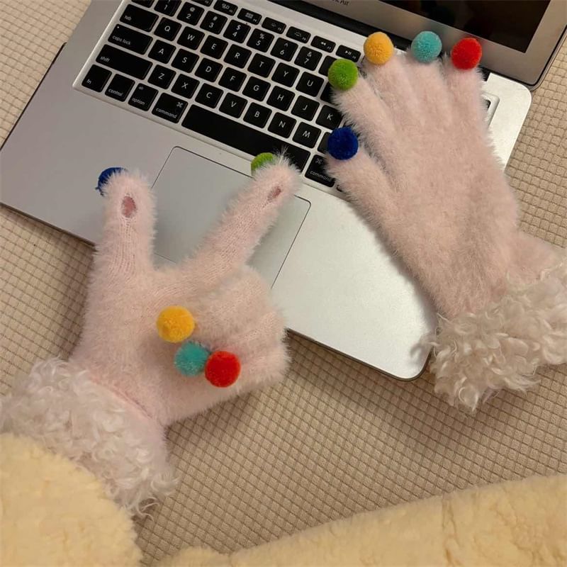 Gloves Two Fluffy Trim Tone