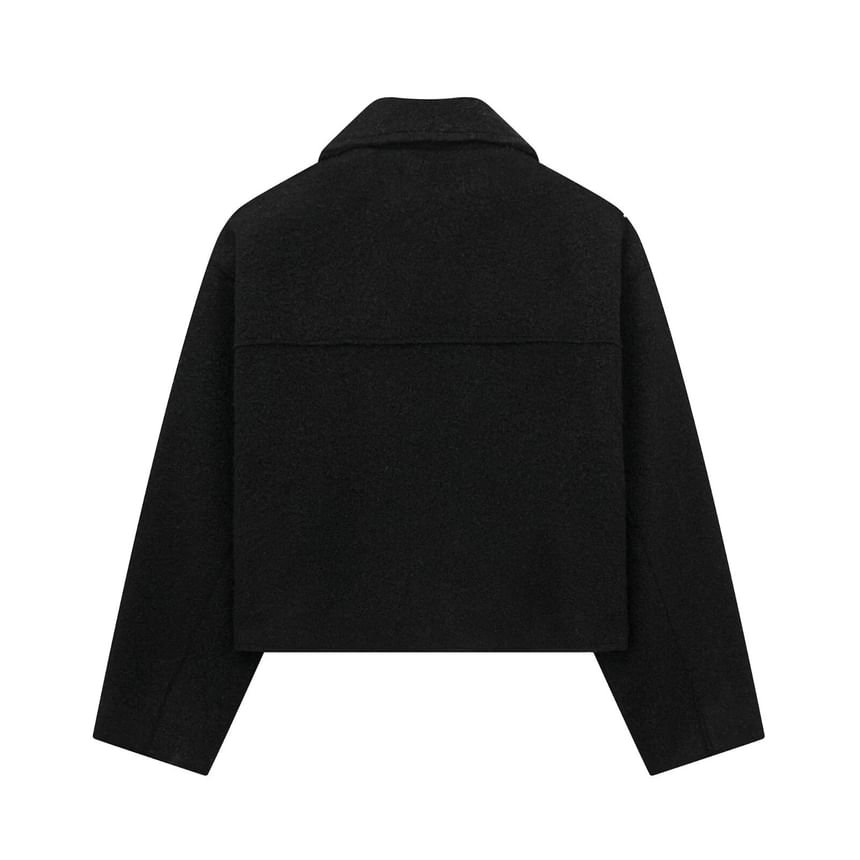 Collared Plain Zip Up Cropped Wool Jacket