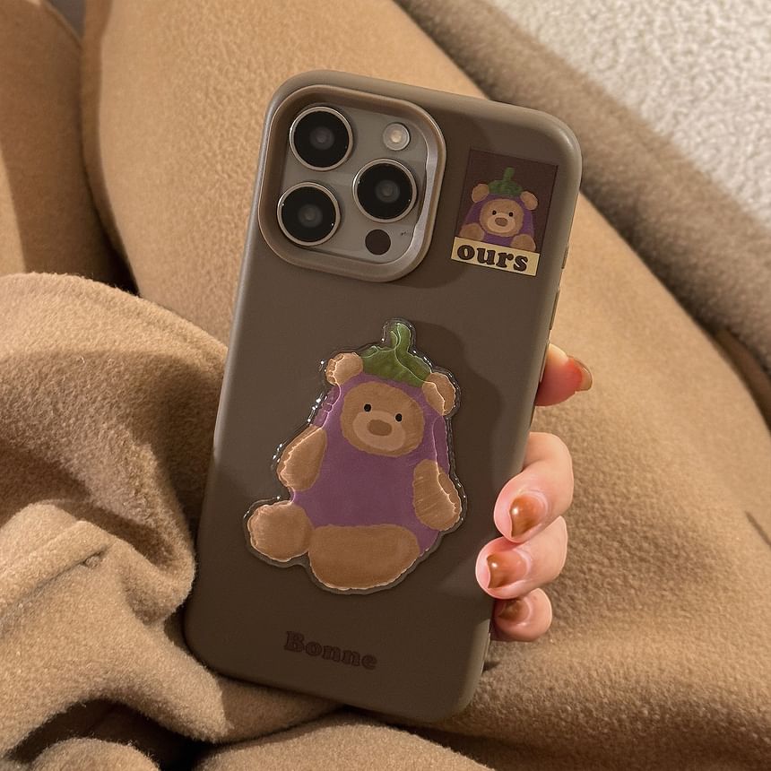 Bear Pom / Charm Phone Eggplant Bell Set Case