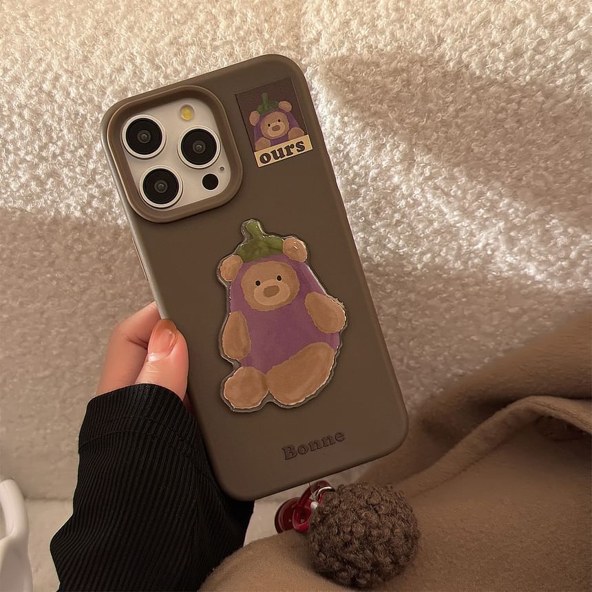 Bear Pom / Charm Phone Eggplant Bell Set Case