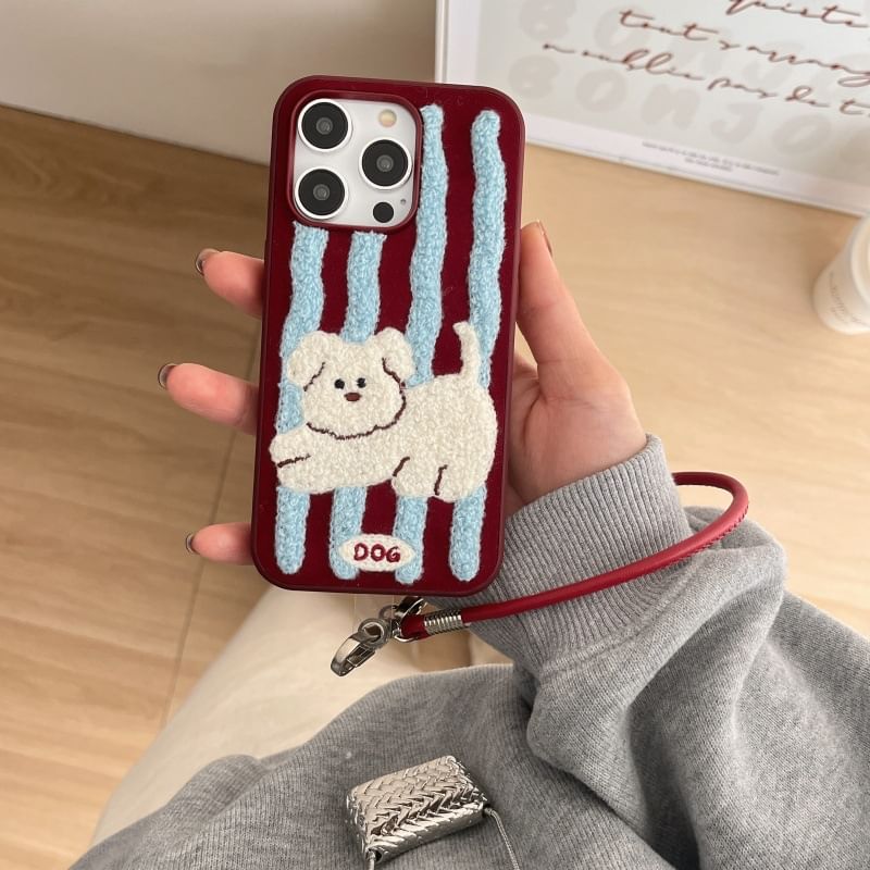 Embroidered Case Dog Striped Phone