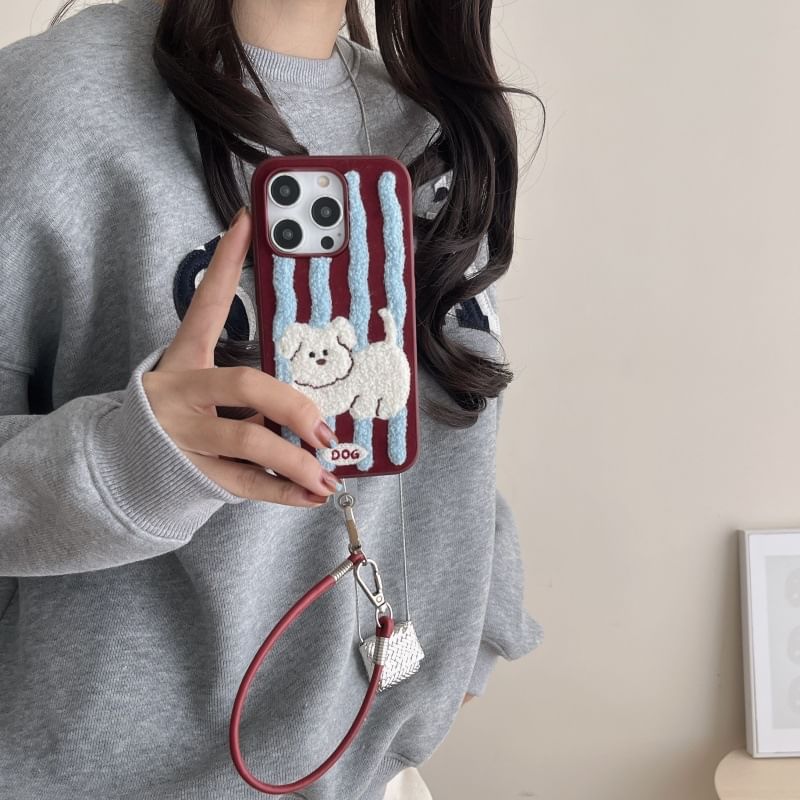 Embroidered Case Dog Striped Phone