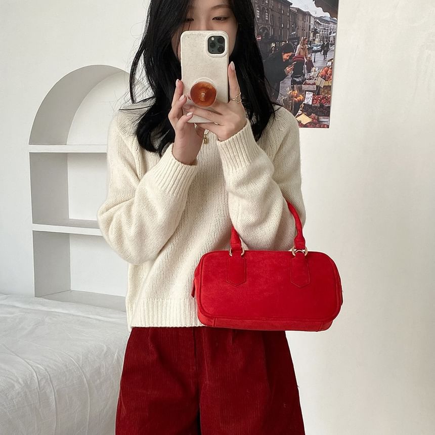 Crossbody Suede Faux Handle Top Bag