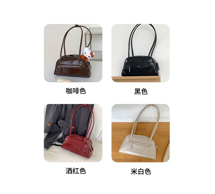 Bag Faux Plain Bowler Leather