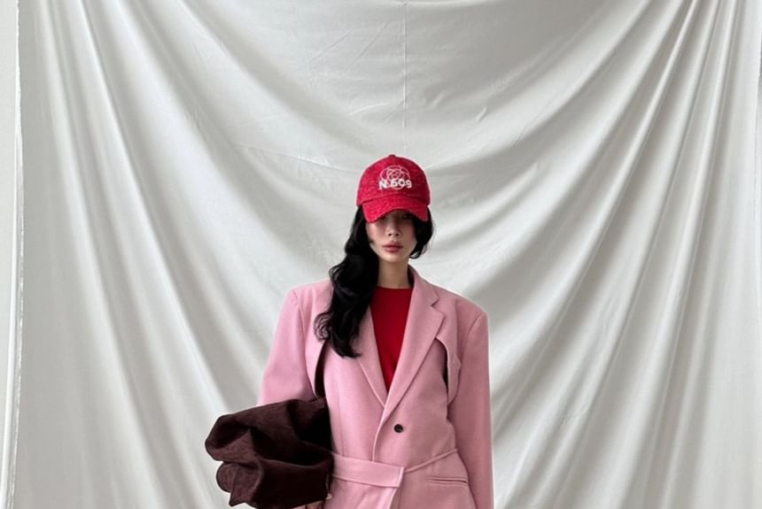 Set Of 3: Woolen Crop Jacket + Vest + Belt Bag