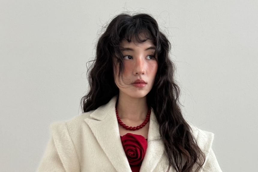 Bow Accent Loose-Fit Wool Long Coat