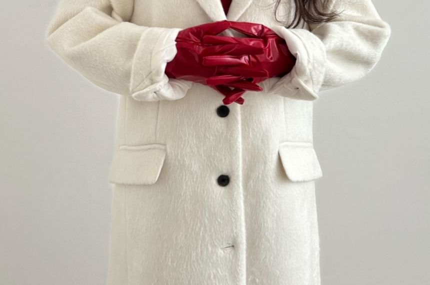 Bow Accent Loose-Fit Wool Long Coat