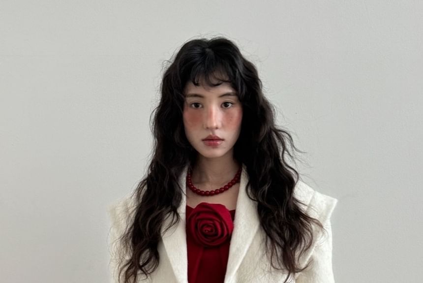 Bow Accent Loose-Fit Wool Long Coat