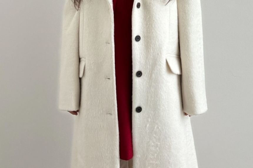 Bow Accent Loose-Fit Wool Long Coat