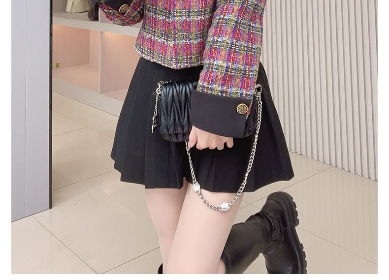 Collar Plaid Tweed Button Jacket