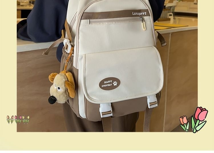 Nylon Lettering Buckled Applique Backpack