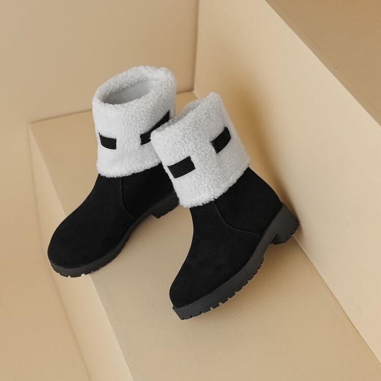 Platform Suede Faux Panel Fleece Short Boots