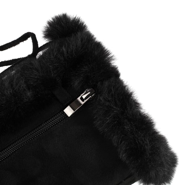 Boots Panel Heel Block Mid Pom Platform Calf Fluffy