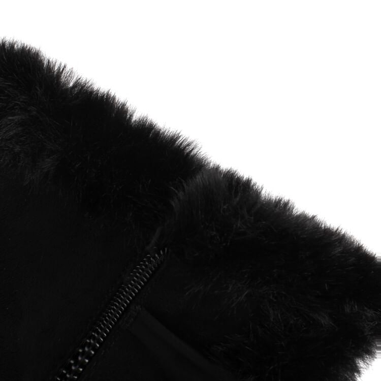 Boots Panel Heel Block Mid Pom Platform Calf Fluffy