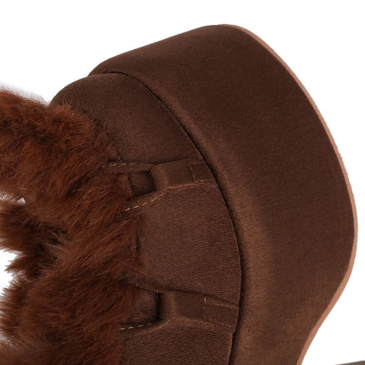 Fluffy Boots Suede Panel Lace Faux Knee High Up Platform