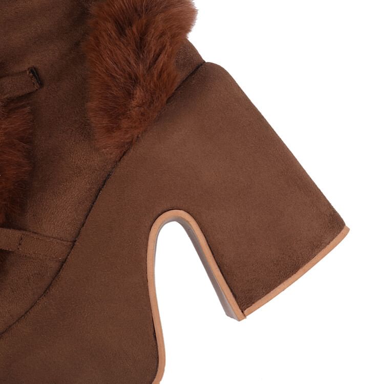 Fluffy Boots Suede Panel Lace Faux Knee High Up Platform